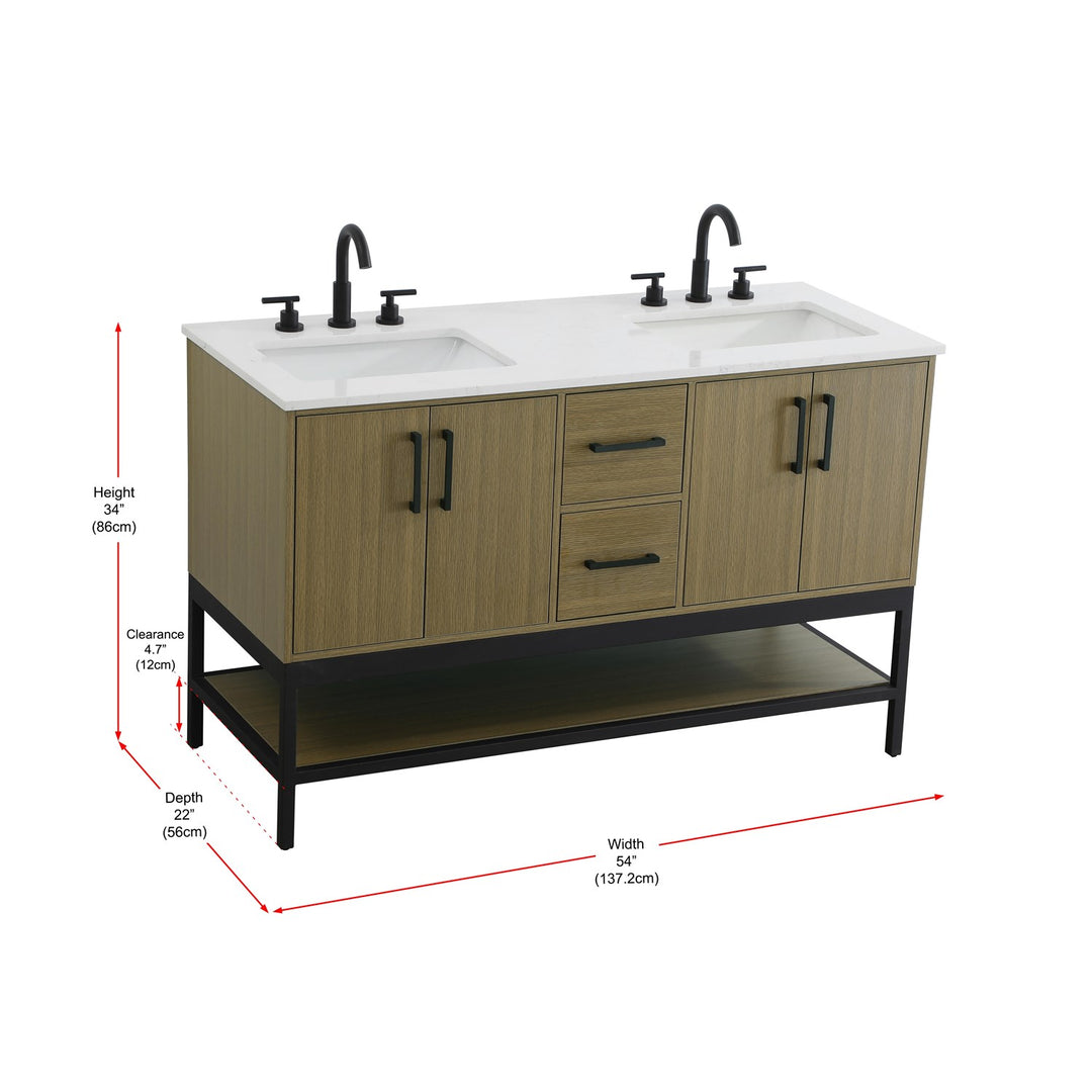 54 Inch Double Bathroom Vanity In Chestnut Brown - View 6 - Joshua Marshal