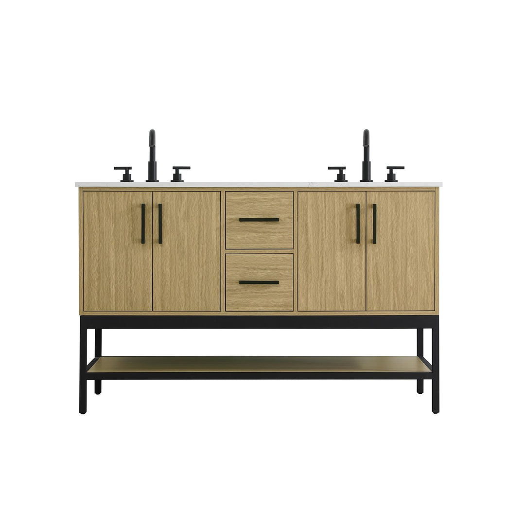 54 Inch Double Bathroom Vanity In Honey Brown - View 3 - Joshua Marshal