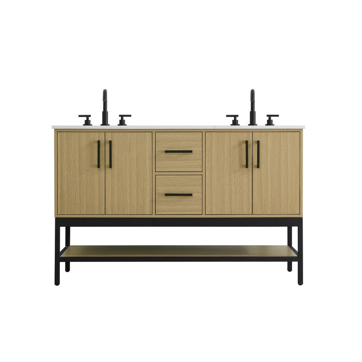 54 Inch Double Bathroom Vanity In Honey Brown - View 3 - Joshua Marshal