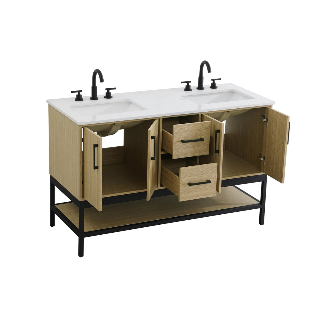 54 Inch Double Bathroom Vanity In Honey Brown - View 4 - Joshua Marshal