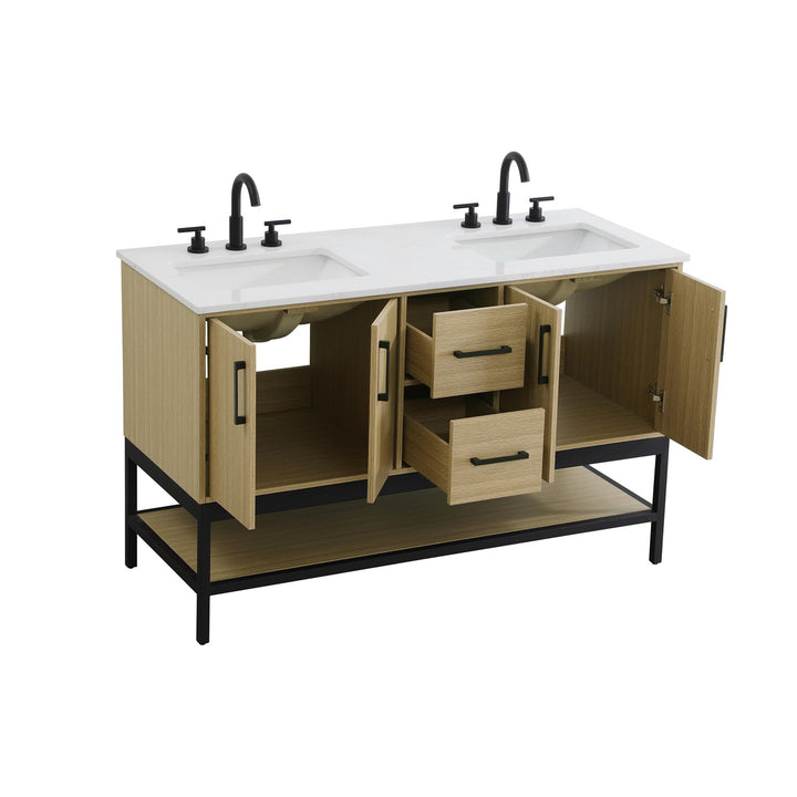 54 Inch Double Bathroom Vanity In Honey Brown - View 4 - Joshua Marshal