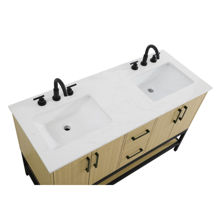 54 Inch Double Bathroom Vanity In Honey Brown - View 5 - Joshua Marshal