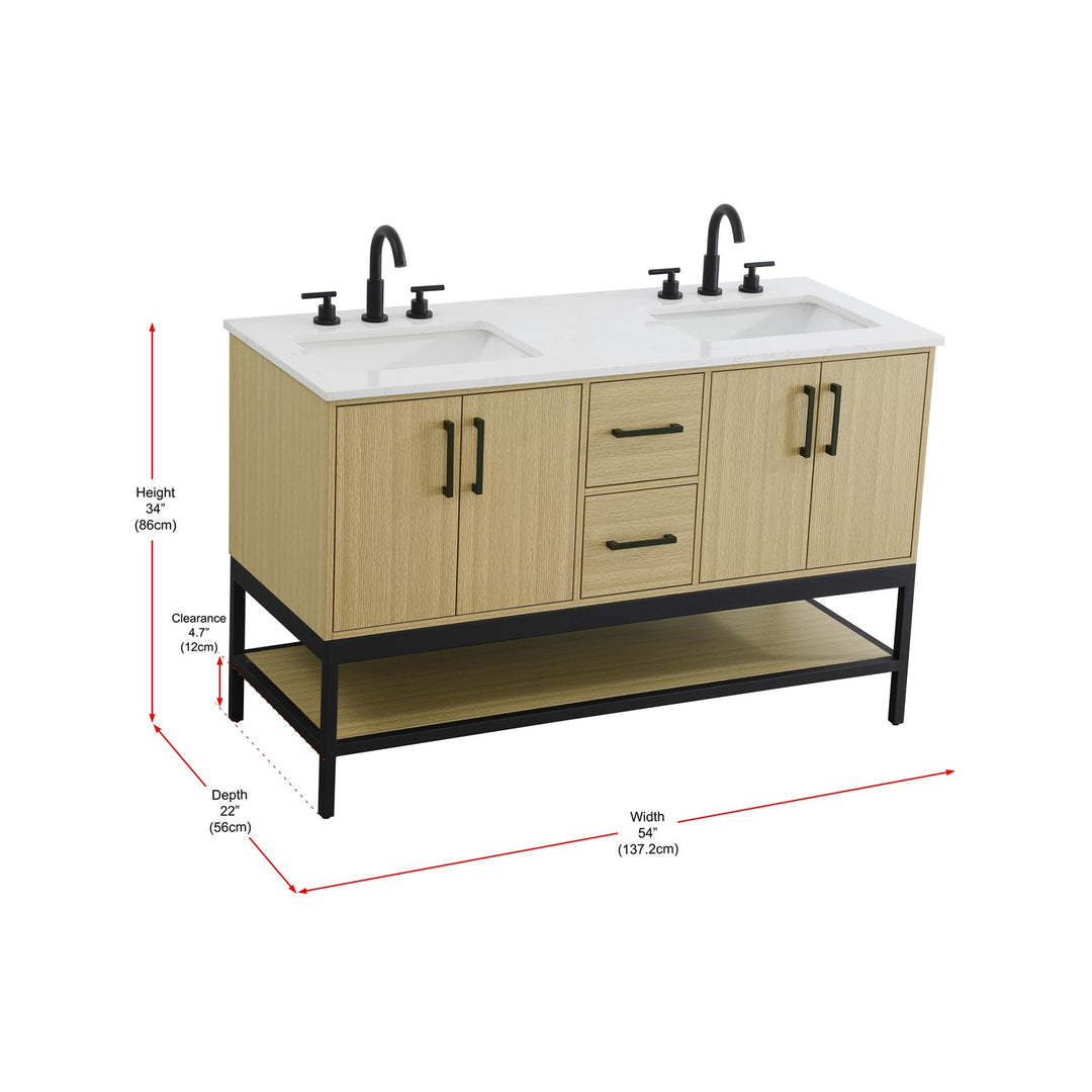 54 Inch Double Bathroom Vanity In Honey Brown - View 6 - Joshua Marshal