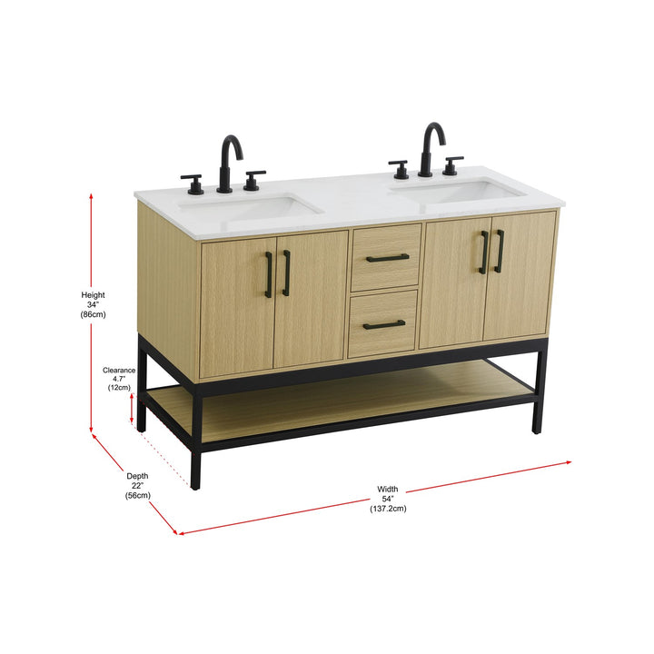 54 Inch Double Bathroom Vanity In Honey Brown - View 6 - Joshua Marshal