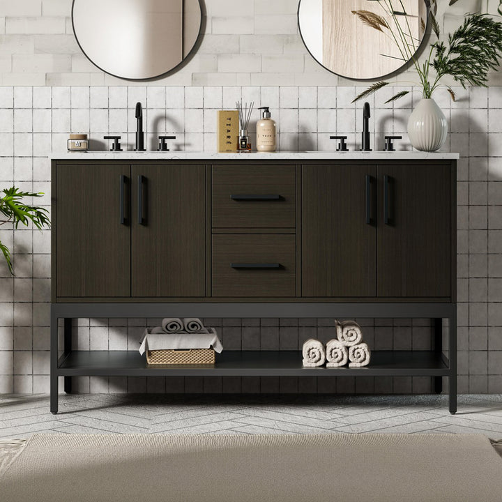 54 Inch Double Bathroom Vanity In Mocha Brown Mocha Brown Finish - KITCHEN & BATH by Joshua Marshal