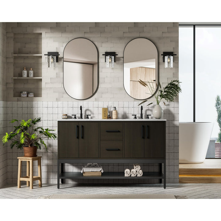 54 Inch Double Bathroom Vanity In Mocha Brown - View 2 - Joshua Marshal