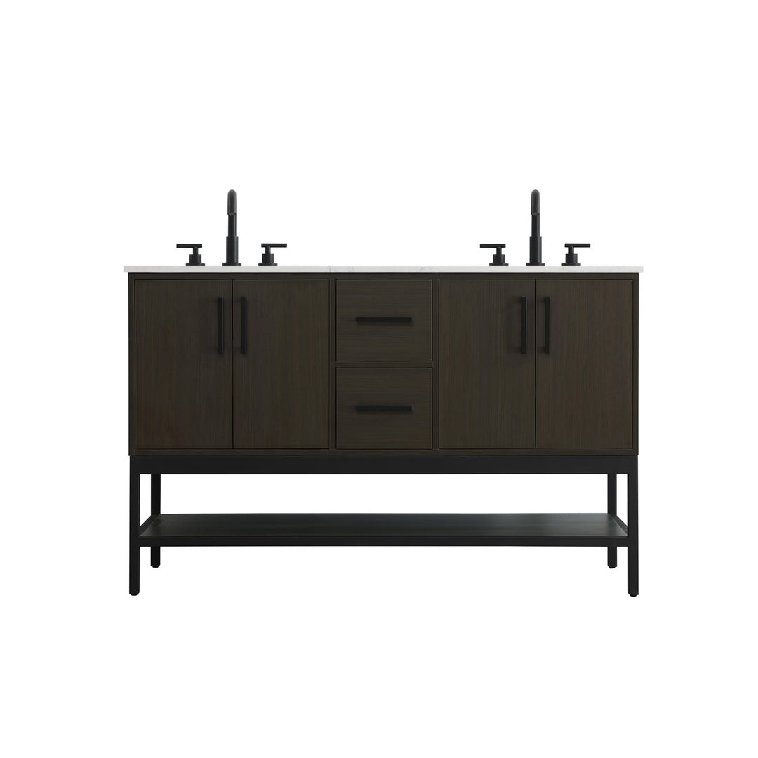 54 Inch Double Bathroom Vanity In Mocha Brown - View 3 - Joshua Marshal