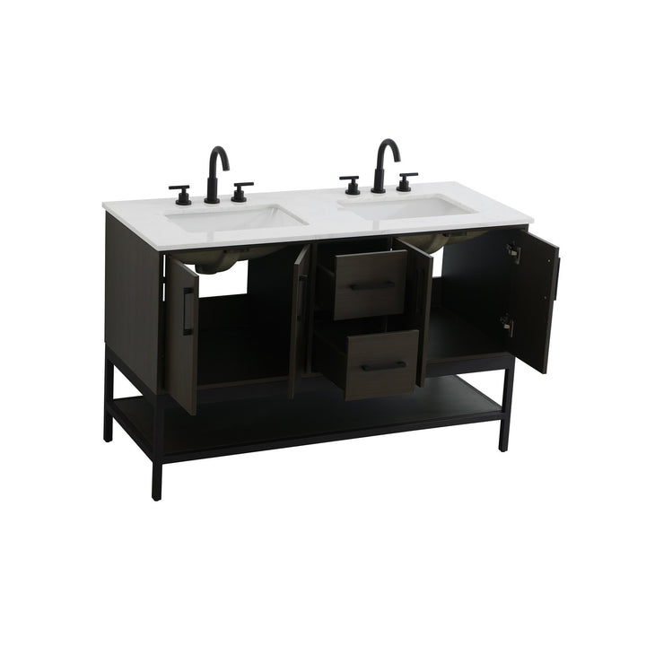 54 Inch Double Bathroom Vanity In Mocha Brown - View 4 - Joshua Marshal