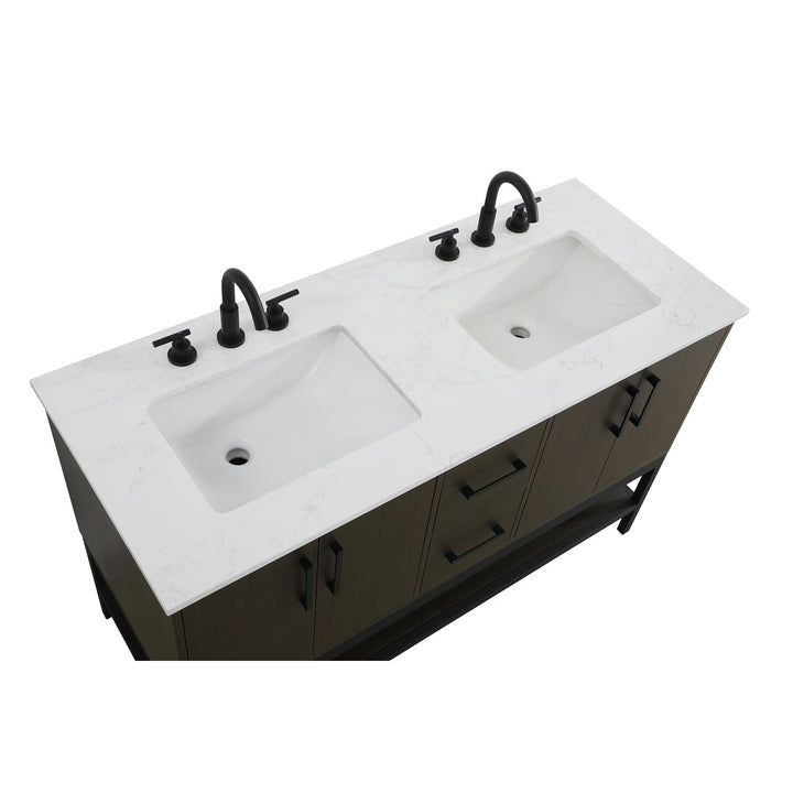 54 Inch Double Bathroom Vanity In Mocha Brown - View 5 - Joshua Marshal