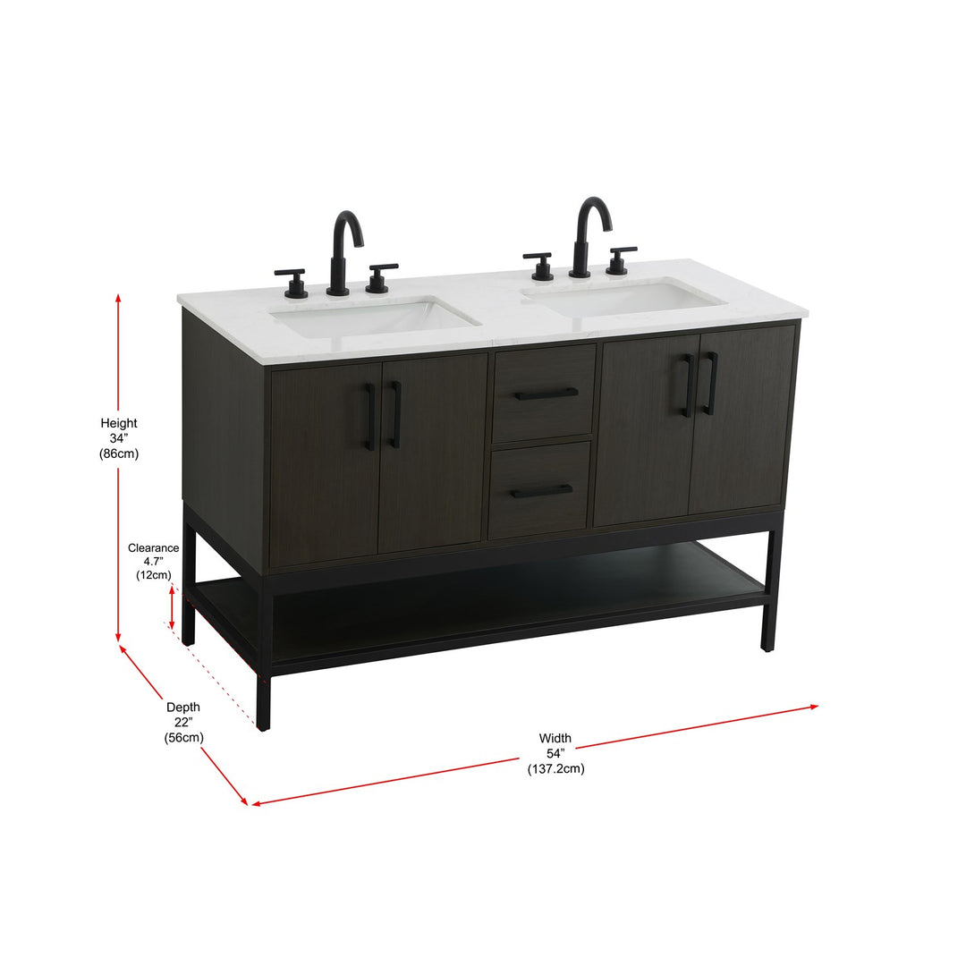 54 Inch Double Bathroom Vanity In Mocha Brown - View 6 - Joshua Marshal