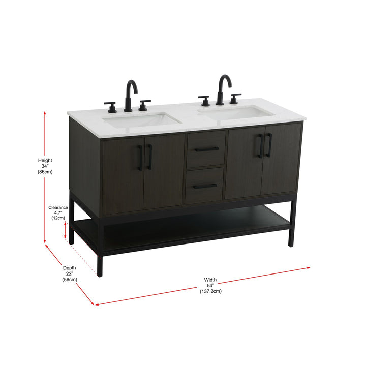 54 Inch Double Bathroom Vanity In Mocha Brown - View 6 - Joshua Marshal