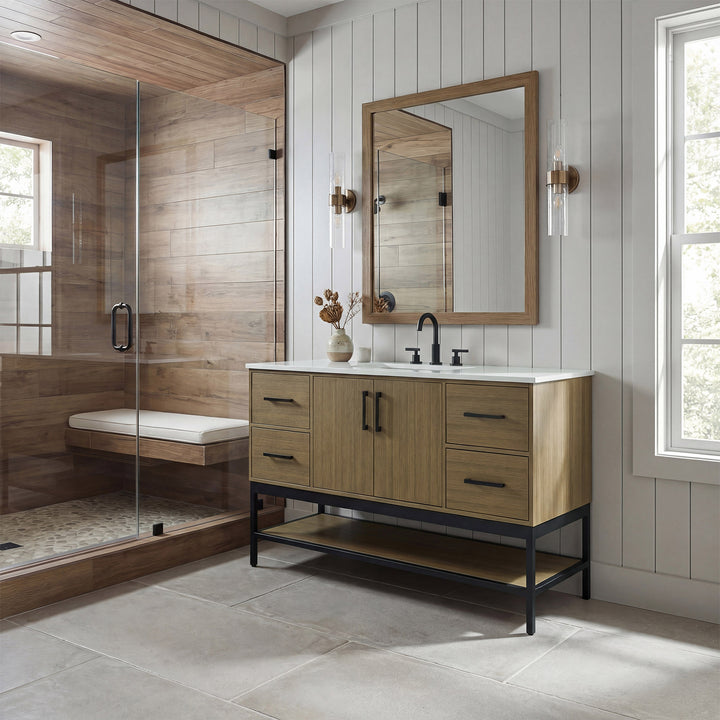 54 Inch Single Bathroom Vanity In Chestnut Brown - View 2 - Joshua Marshal