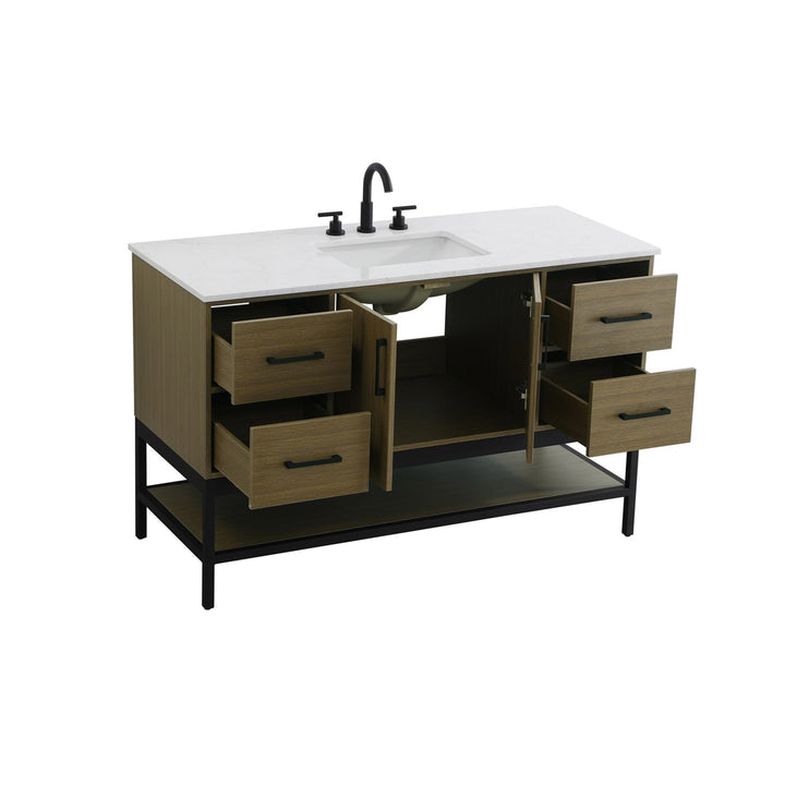 54 Inch Single Bathroom Vanity In Chestnut Brown - View 4 - Joshua Marshal