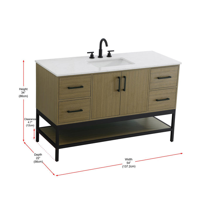 54 Inch Single Bathroom Vanity In Chestnut Brown - View 5 - Joshua Marshal
