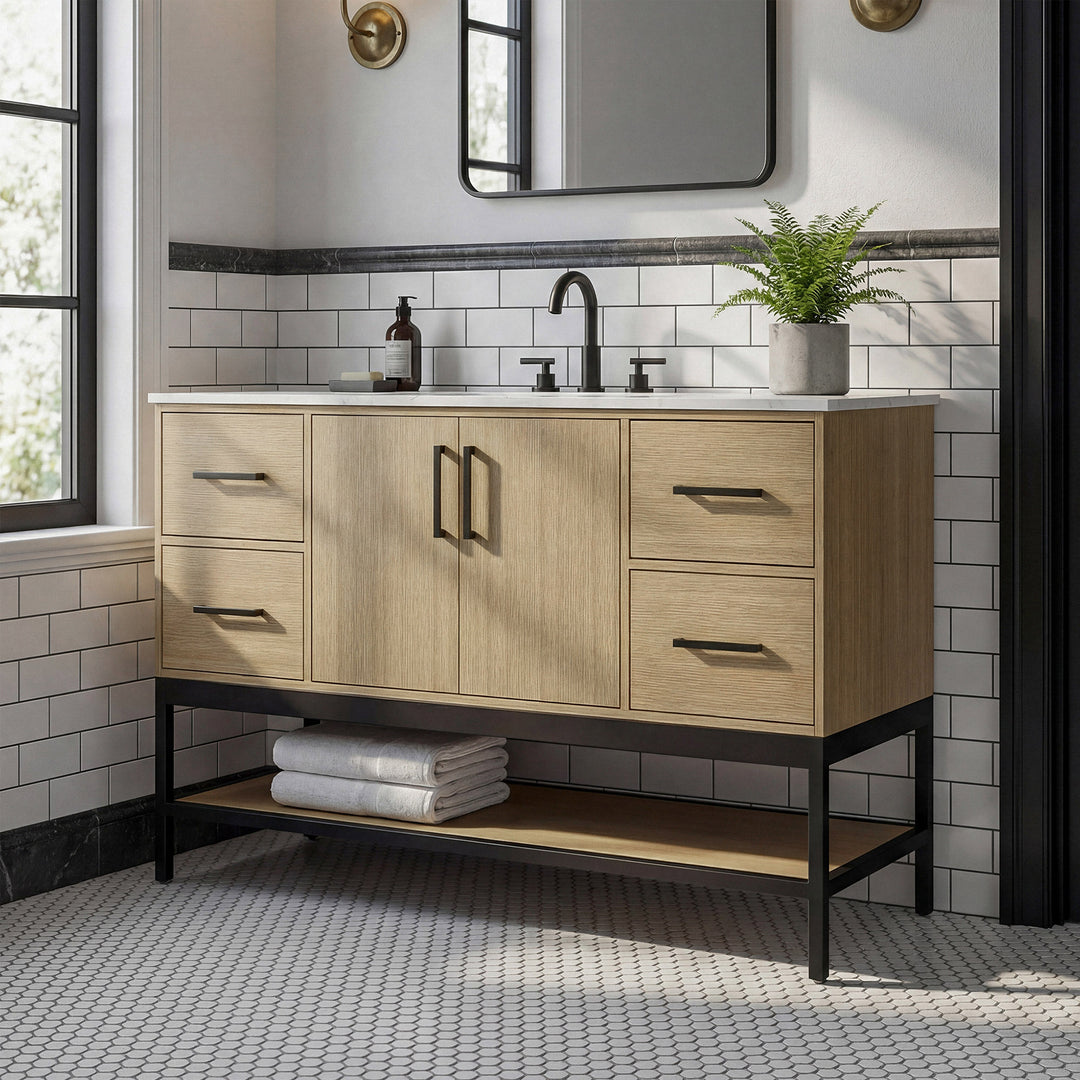54 Inch Single Bathroom Vanity In Honey Brown Honey Brown Finish - KITCHEN & BATH by Joshua Marshal