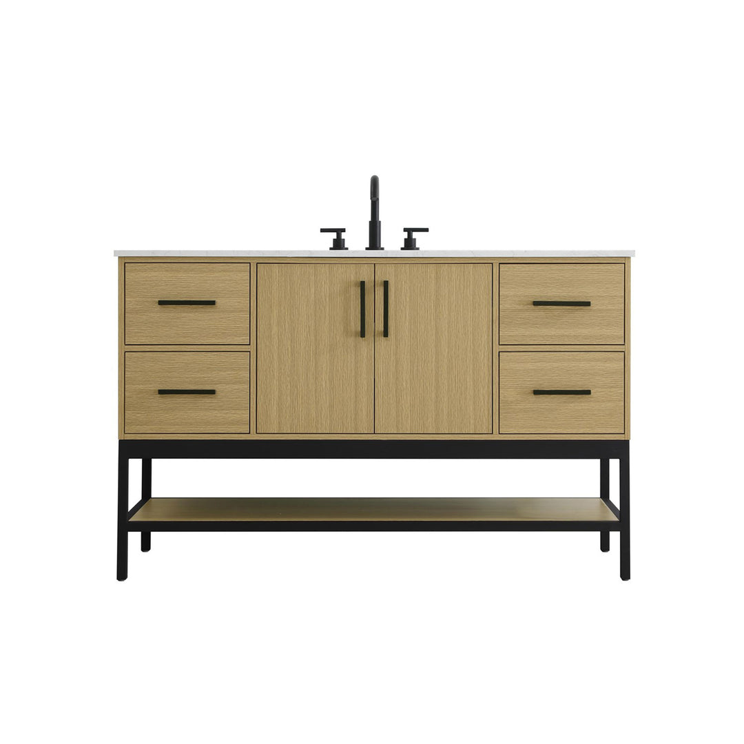 54 Inch Single Bathroom Vanity In Honey Brown - View 3 - Joshua Marshal