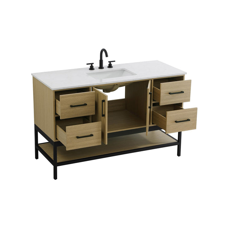 54 Inch Single Bathroom Vanity In Honey Brown - View 4 - Joshua Marshal