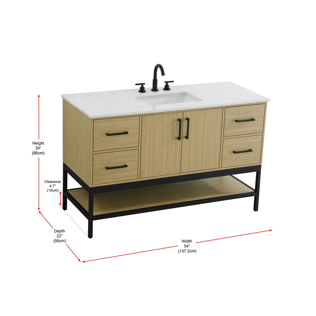 54 Inch Single Bathroom Vanity In Honey Brown - View 5 - Joshua Marshal