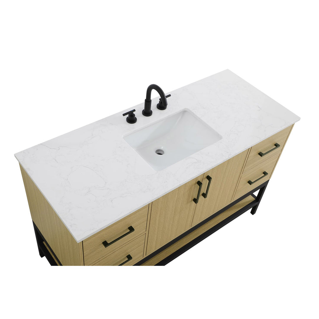 54 Inch Single Bathroom Vanity In Honey Brown - View 6 - Joshua Marshal