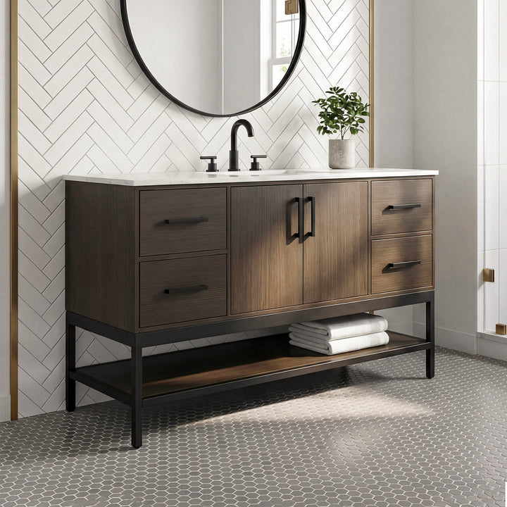 54 Inch Single Bathroom Vanity In Mocha Brown Mocha Brown Finish - KITCHEN & BATH by Joshua Marshal