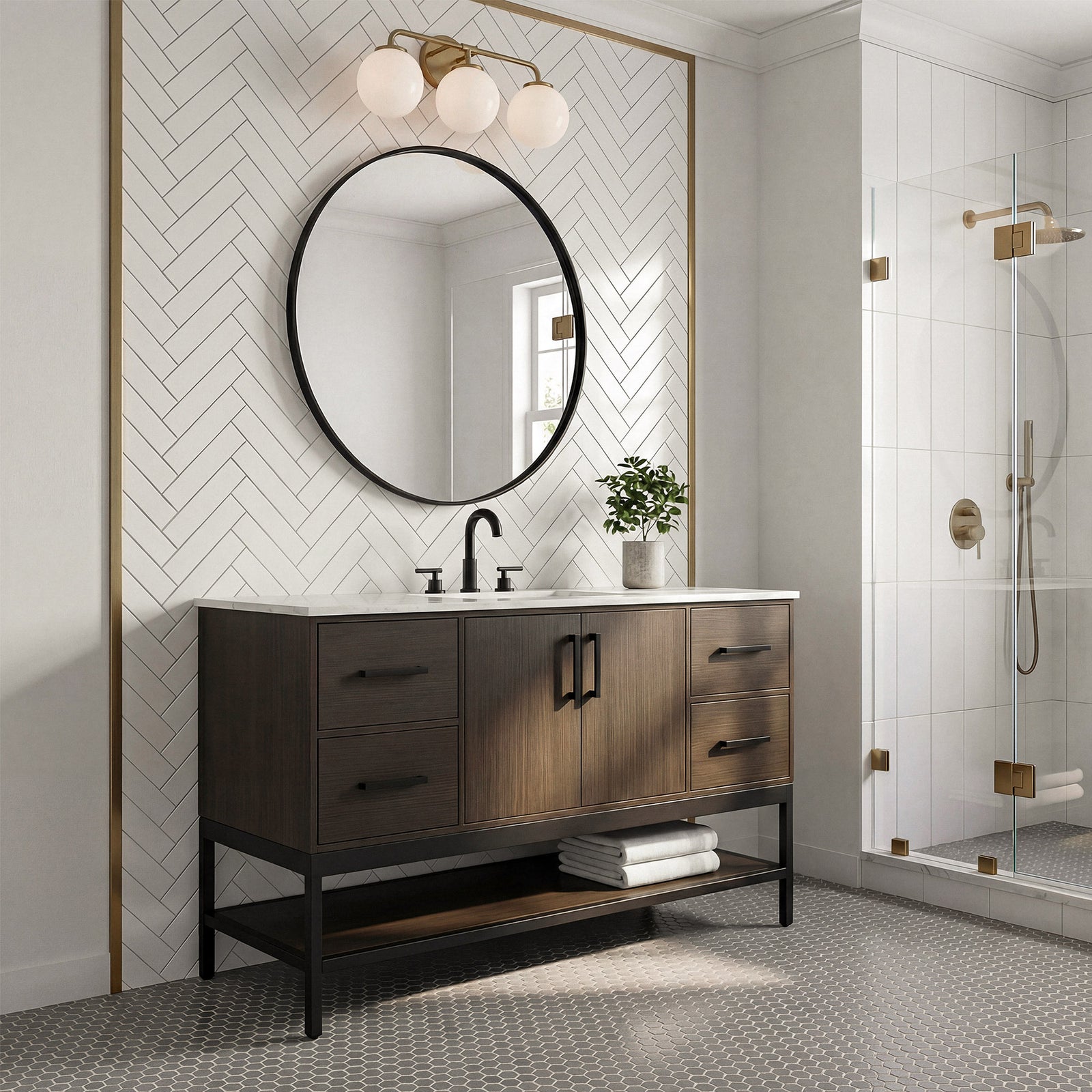 54 Inch Single Bathroom Vanity In Mocha Brown - View 2 - Joshua Marshal