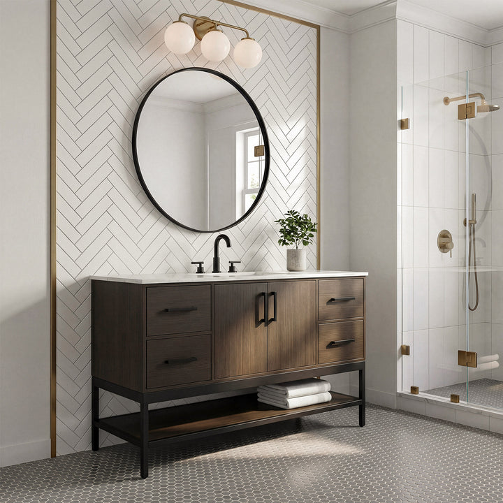 54 Inch Single Bathroom Vanity In Mocha Brown - View 2 - Joshua Marshal