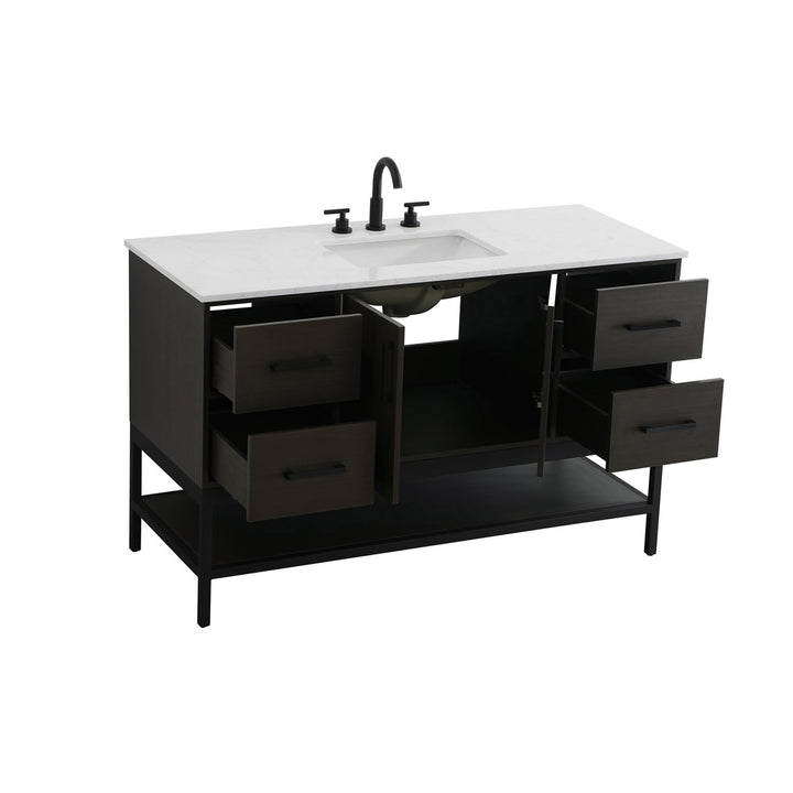 54 Inch Single Bathroom Vanity In Mocha Brown - View 4 - Joshua Marshal