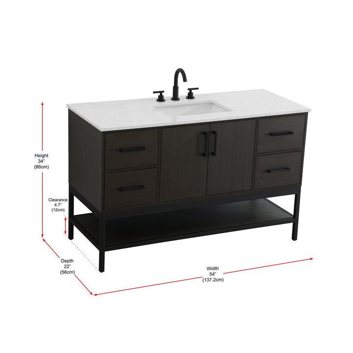 54 Inch Single Bathroom Vanity In Mocha Brown - View 5 - Joshua Marshal
