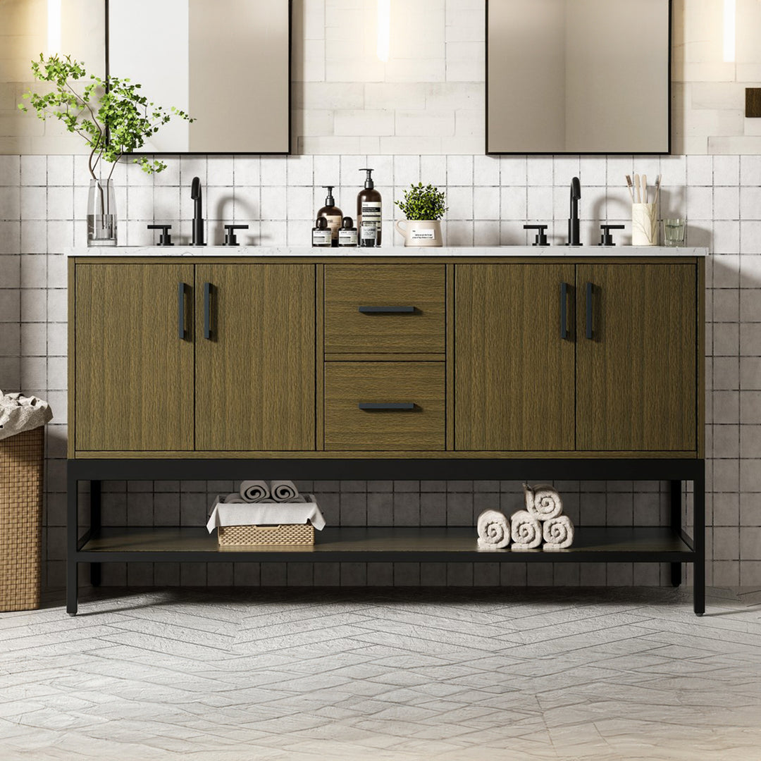 60 Inch Double Bathroom Vanity In Chestnut Brown Chestnut Brown Finish - KITCHEN & BATH by Joshua Marshal