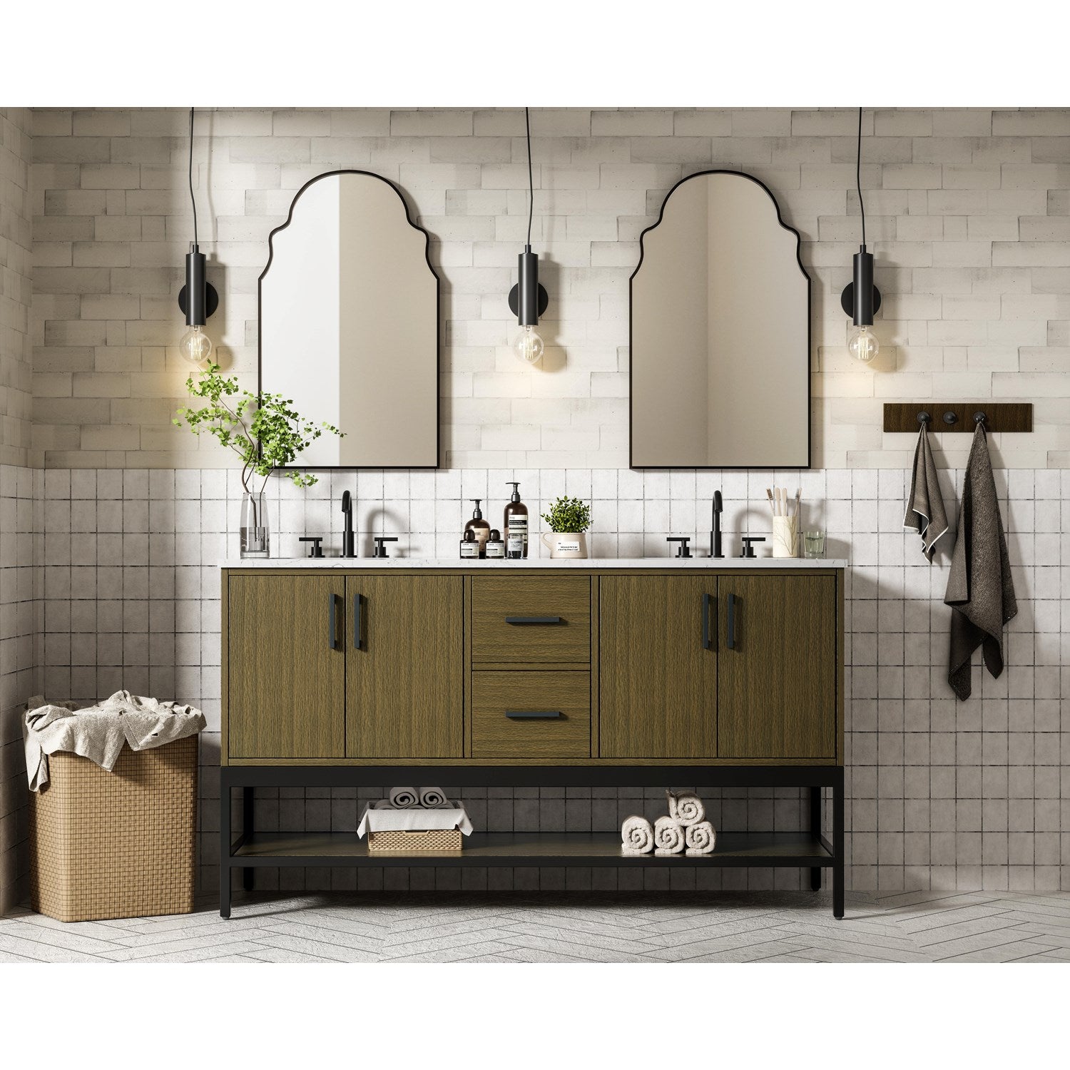 60 Inch Double Bathroom Vanity In Chestnut Brown - View 2 - Joshua Marshal
