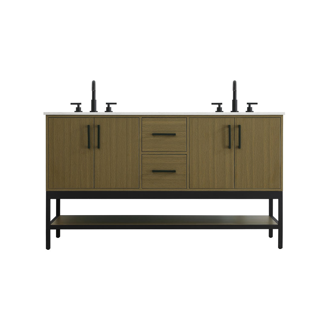 60 Inch Double Bathroom Vanity In Chestnut Brown - View 3 - Joshua Marshal