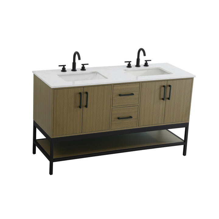 60 Inch Double Bathroom Vanity In Chestnut Brown - View 4 - Joshua Marshal