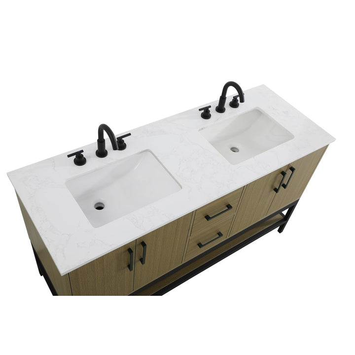 60 Inch Double Bathroom Vanity In Chestnut Brown - View 5 - Joshua Marshal
