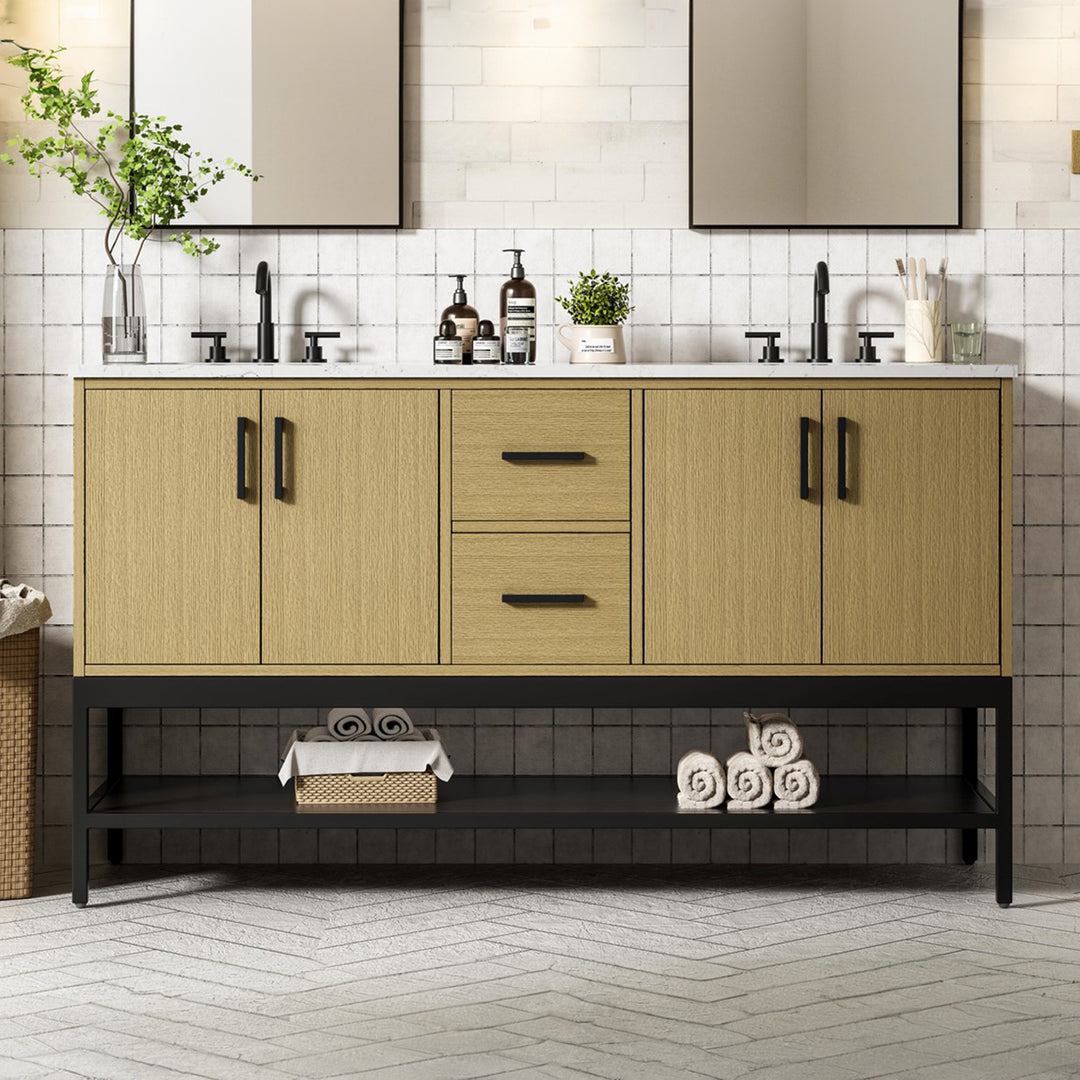 60 Inch Double Bathroom Vanity In Honey Brown Honey Brown Finish - KITCHEN & BATH by Joshua Marshal