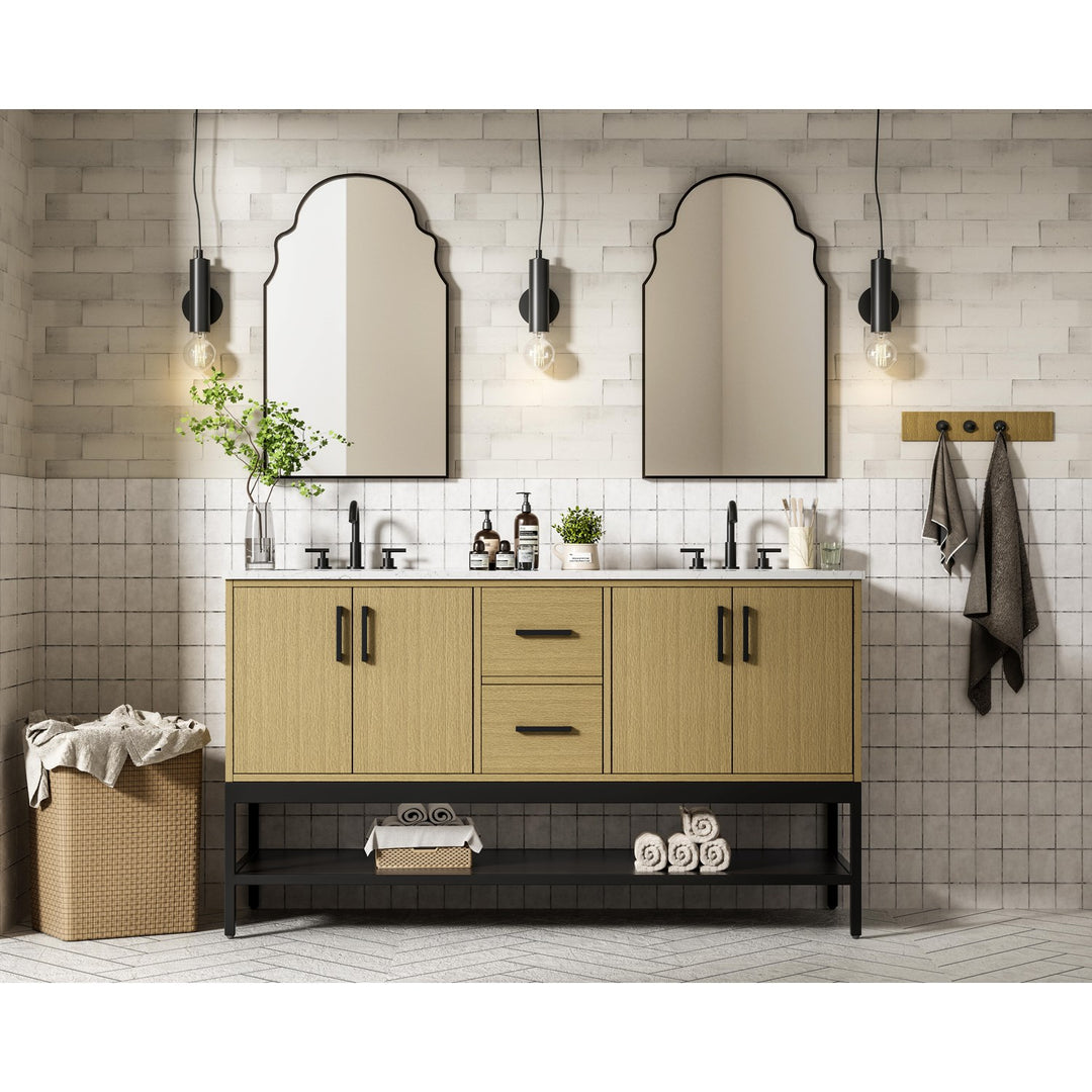 60 Inch Double Bathroom Vanity In Honey Brown - View 2 - Joshua Marshal