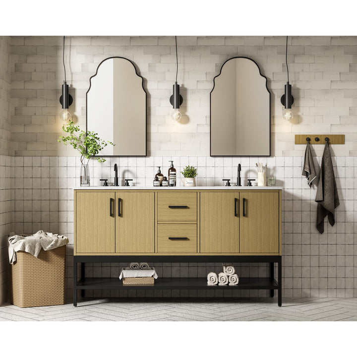 60 Inch Double Bathroom Vanity In Honey Brown - View 2 - Joshua Marshal