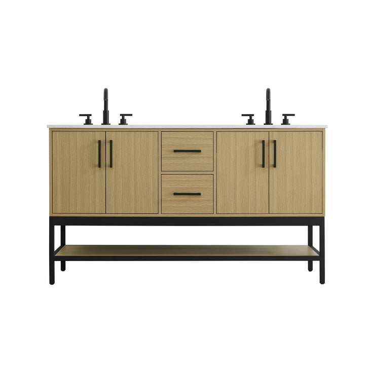 60 Inch Double Bathroom Vanity In Honey Brown - View 3 - Joshua Marshal