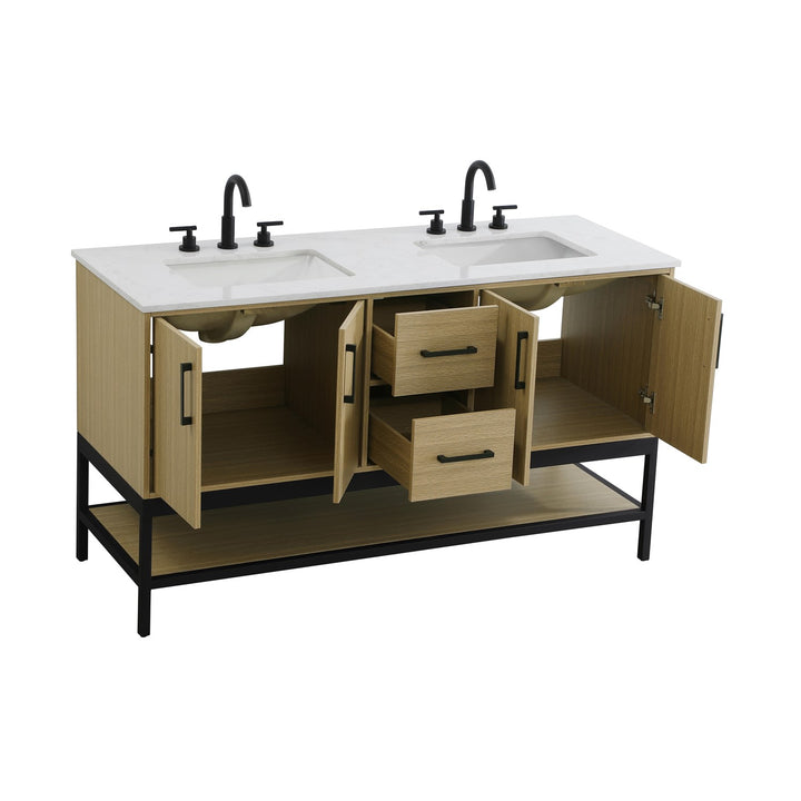 60 Inch Double Bathroom Vanity In Honey Brown - View 4 - Joshua Marshal