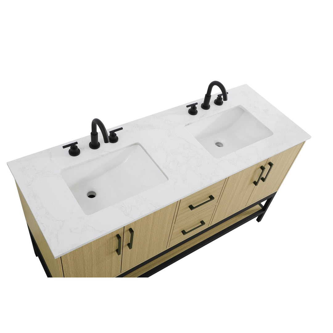 60 Inch Double Bathroom Vanity In Honey Brown - View 5 - Joshua Marshal