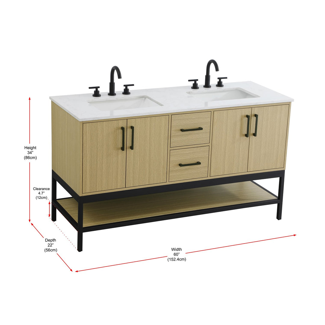60 Inch Double Bathroom Vanity In Honey Brown - View 6 - Joshua Marshal