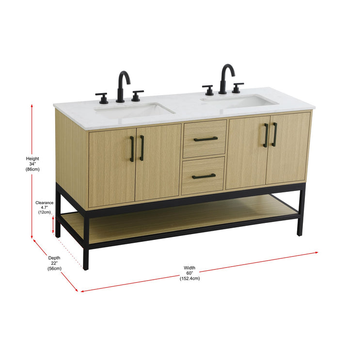 60 Inch Double Bathroom Vanity In Honey Brown - View 6 - Joshua Marshal