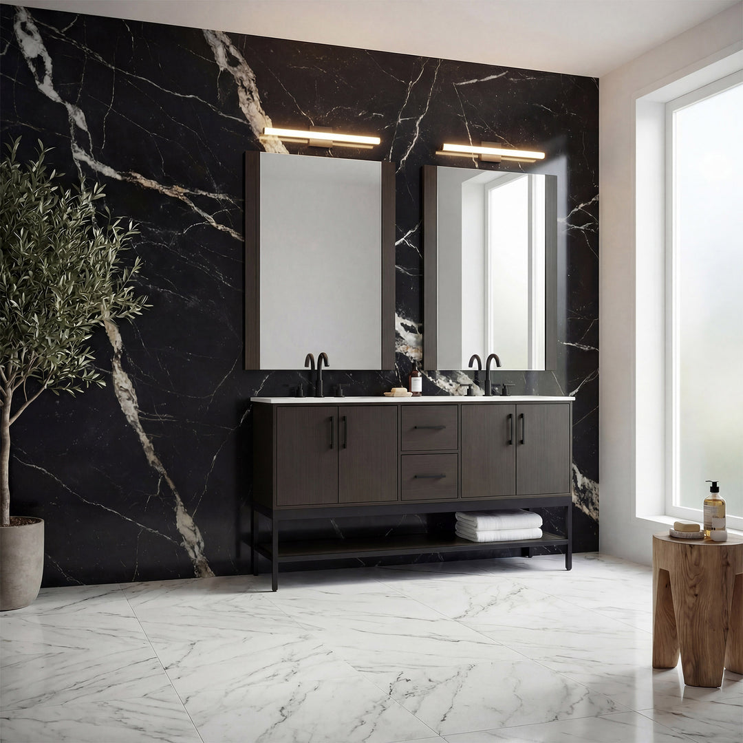 60 Inch Double Bathroom Vanity In Mocha Brown - View 2 - Joshua Marshal