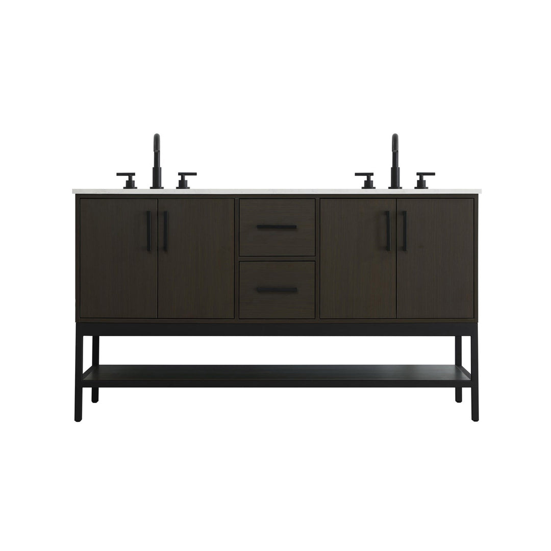 60 Inch Double Bathroom Vanity In Mocha Brown - View 3 - Joshua Marshal