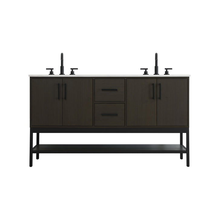 60 Inch Double Bathroom Vanity In Mocha Brown - View 3 - Joshua Marshal