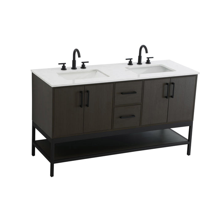 60 Inch Double Bathroom Vanity In Mocha Brown - View 4 - Joshua Marshal