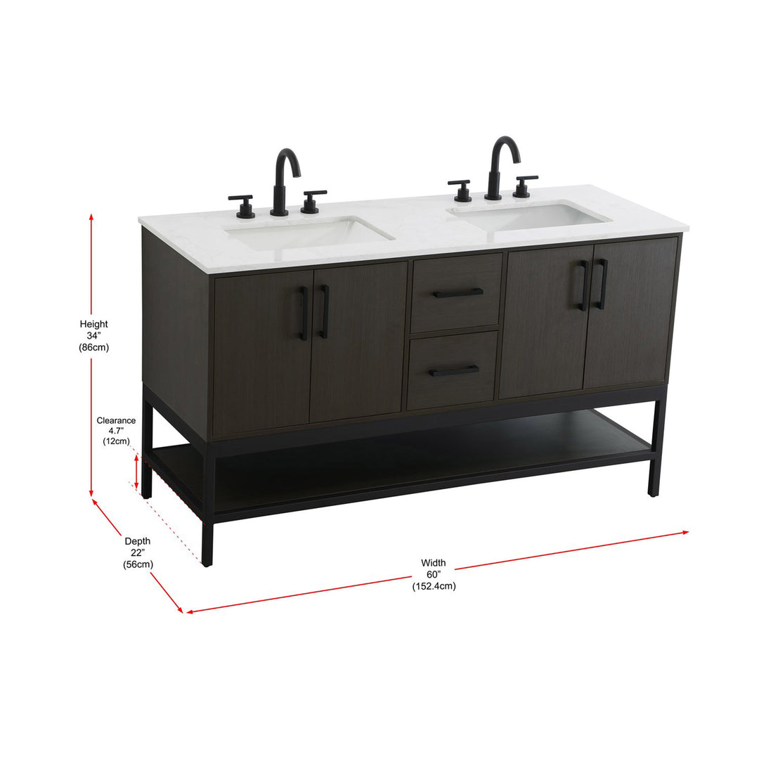 60 Inch Double Bathroom Vanity In Mocha Brown - View 5 - Joshua Marshal