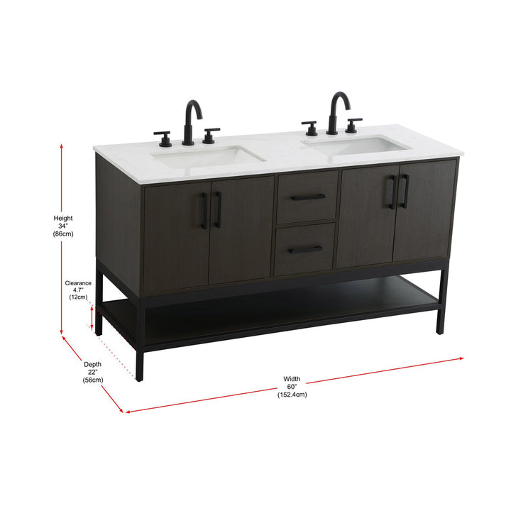 60 Inch Double Bathroom Vanity In Mocha Brown - View 5 - Joshua Marshal
