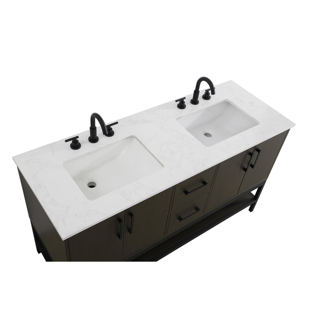 60 Inch Double Bathroom Vanity In Mocha Brown - View 6 - Joshua Marshal
