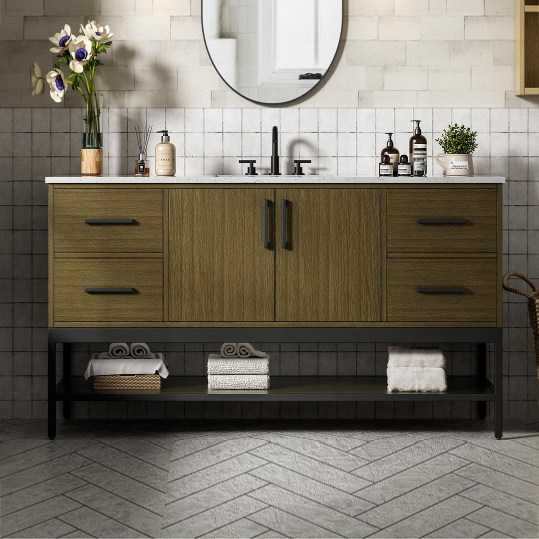 60 Inch Single Bathroom Vanity In Chestnut Brown Chestnut Brown Finish - KITCHEN & BATH by Joshua Marshal