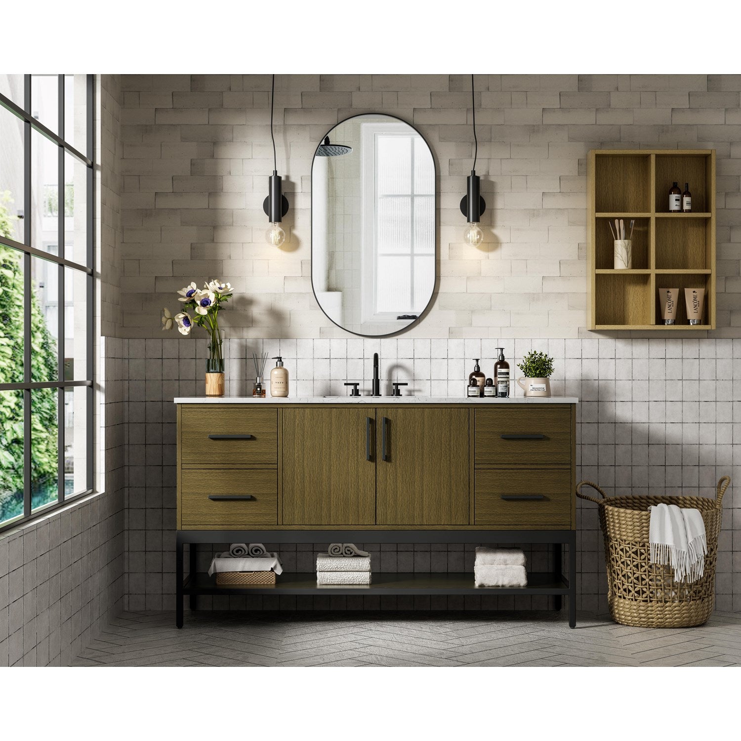 60 Inch Single Bathroom Vanity In Chestnut Brown - View 2 - Joshua Marshal